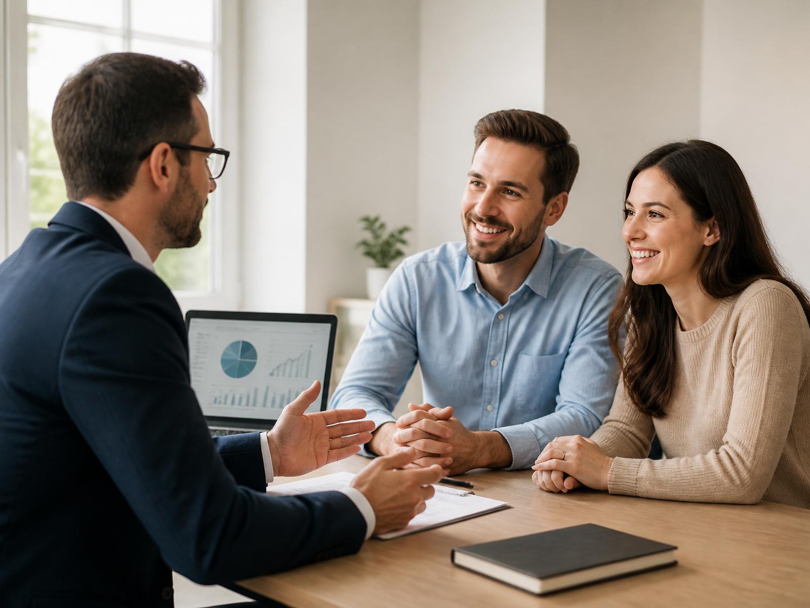 A financial advisor reviewing a plan with a young couple
